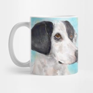 Watercolor Painting of a Black and White Dog on Light Blue Background Mug